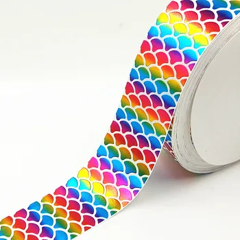 Q&N ribbon 3inch 75mm colorful fish scales foil printed grosgrain ribbon webbing 50yards/roll for headband free shipping Q&N ribbon 3inch 75mm colorful fish scales foil printed grosgrain ribbon webbing 50yards/roll for headband free shipping