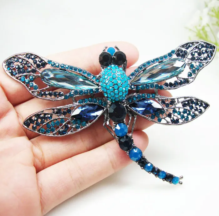 

New Blue Dragonfly Bird Woman Brooch Pin Pendant Rhinestone Crystal Gifts