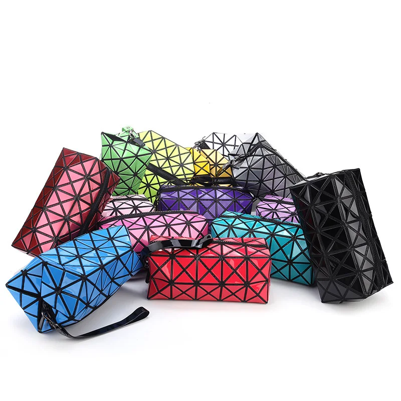 Fashion Portable Makeup Bag Folding Package PU Leather Makeup Bags Women Geometric Zipper Cosmetic Bag Mini Bolso Organizer Bags (10)