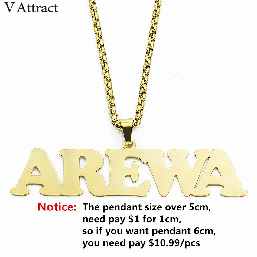 

V Attract Stainless Steel Charm Personalized Name Necklace Men Jewelry Punk Style Gold Chain Nameplate Collier Femme Custom Gift