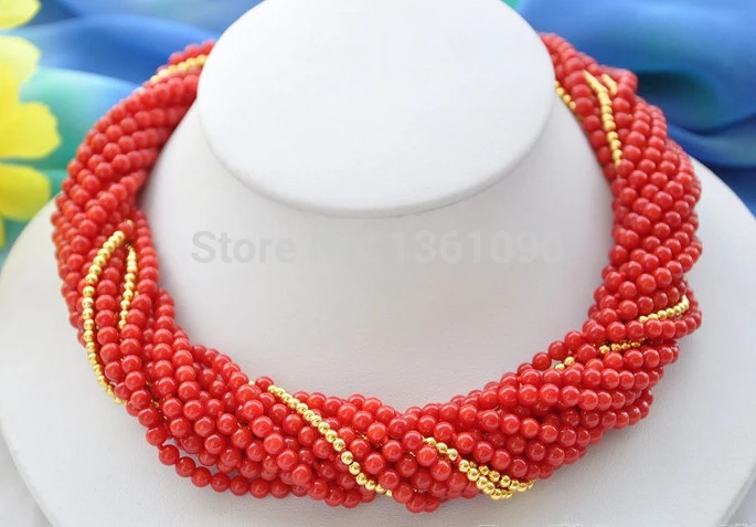 

00255 10strands natural 4mm red coral bead NECKLACE 18inch