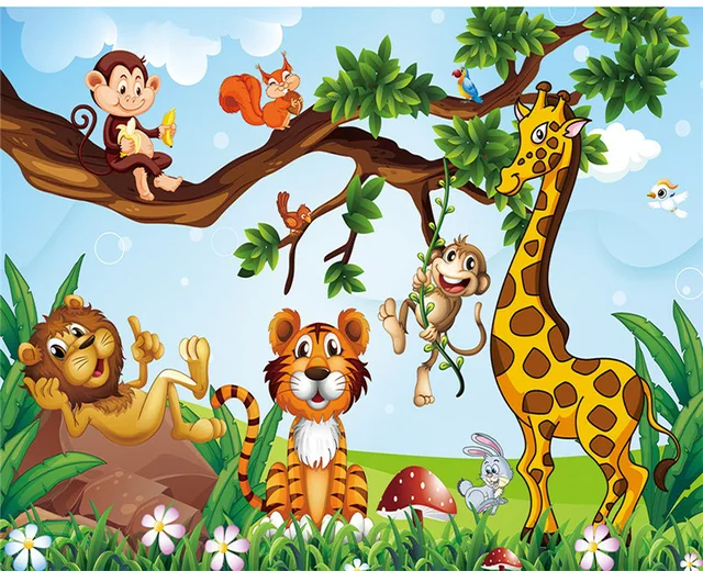 Cartoon Zoo Animals Photo Wallpapers 3d Monkey Natural Trees Kids Murals  For Children's Room Wall Papers Home Decor Living Room - Wallpapers -  AliExpress