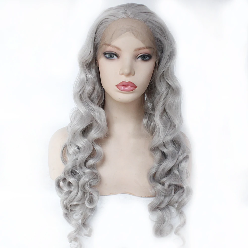 Парики из искусственных волос без шапочки-основы Средний волнистые серый парик из натуральных волос Карнавальные парики