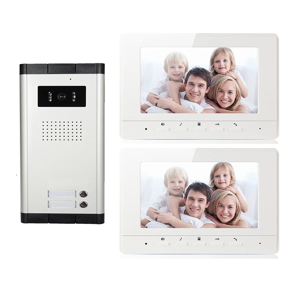 Wired Home 7'' Color Video Door Intercom System HD Camera Door Bell with 2 Monitors Video Door Phone for multi Apartments