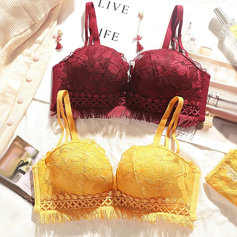 

DERUILADY Lace Floral Embroidery Bralette Sexy Lingerie Adjusted Push Up Bra Women Comfort Wireless Seamless Bra Underwear