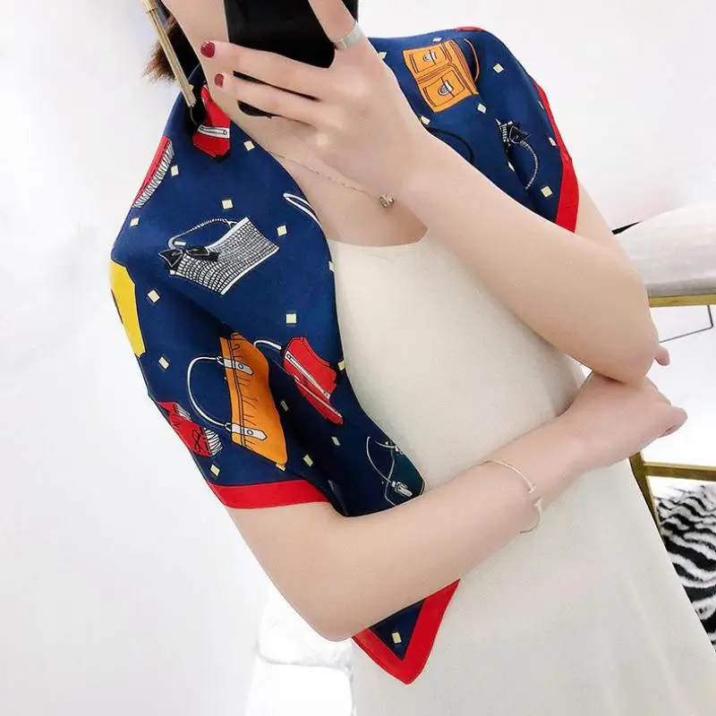 

Printing Hotel Waiter Flight Attendants Handkerchief rings women scarf silk feeling hair neck scarves square office