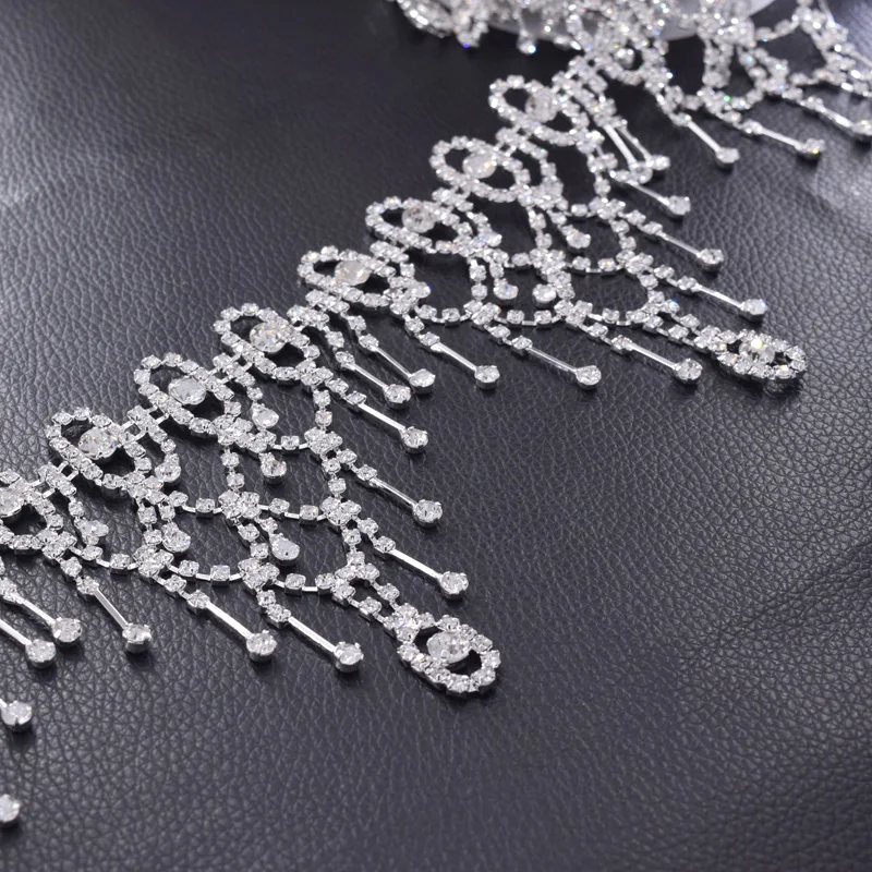 Crystal silver rhinestone clothing appliques tassel trimming (3)