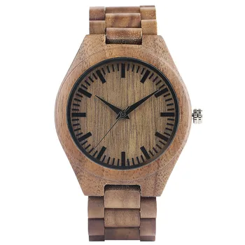 

High Quality Luxury Mens Hand-made Walnut/Ebony Quartz Watches Wooden Watchband Bracelet Clasp Casual Fashion Wristwatch Gift