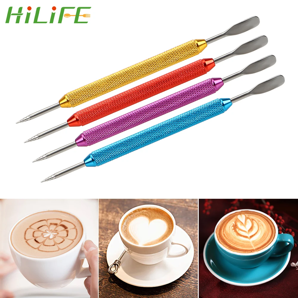 HILIFE ماكينة صنع القهوة الفولاذ المقاوم للصدأ القهوة الإستنسل اتيه رغوة ملعقة 1 قطعة Coffeeware DIY القهوة الفن إبرة