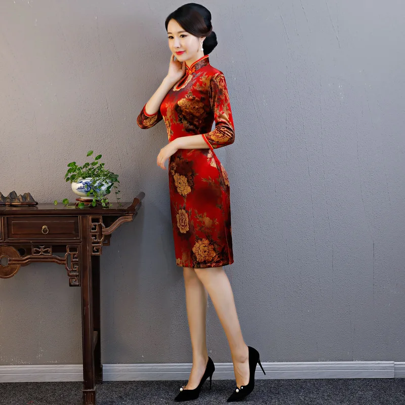 Мать Cheongsam бархат традиционное китайское свадебное платье халат Ципао Longue Femme платья в восточном стиле Китай Костюмы