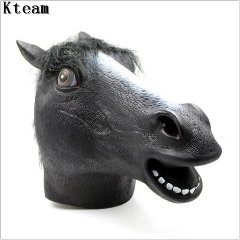 Top Grade 100 Latex Black Horse Head Latex Mask Adult Animal Full Face