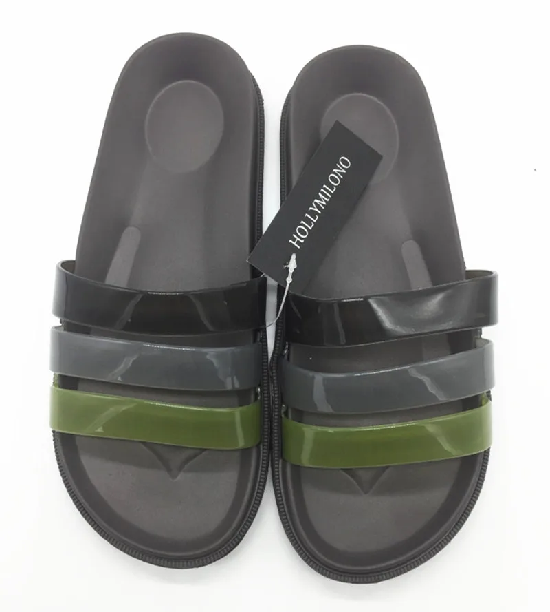 

MEN SUMMER BEACH SLIPPER SHOES EU40-45 US7-12 JELLY PVC STRIPES FASHION MENS SLIDES SLIPPERS SHOE FOR MAN MALE