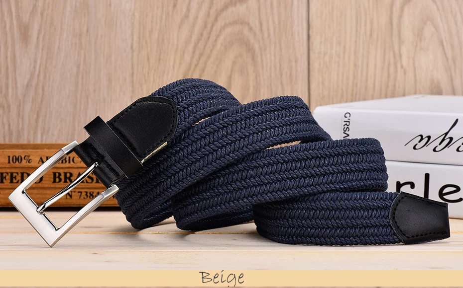 Men Leather Belt For Elastic Rope Wax Canvas Braided Woven Stretch Long Waist Belt 3.5 CM Cowskin Belt Top Tip For Men 95-160 CM blue leather belt