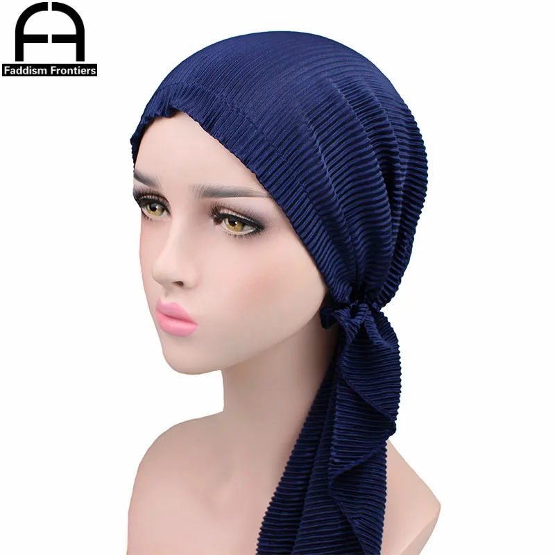 Модные женские шелковистые тюрбан морщинки головные уборы для химиотерапии мусульманский тюрбан шапка аксессуары для волос и головы хиджаб головной убор-тюрбан