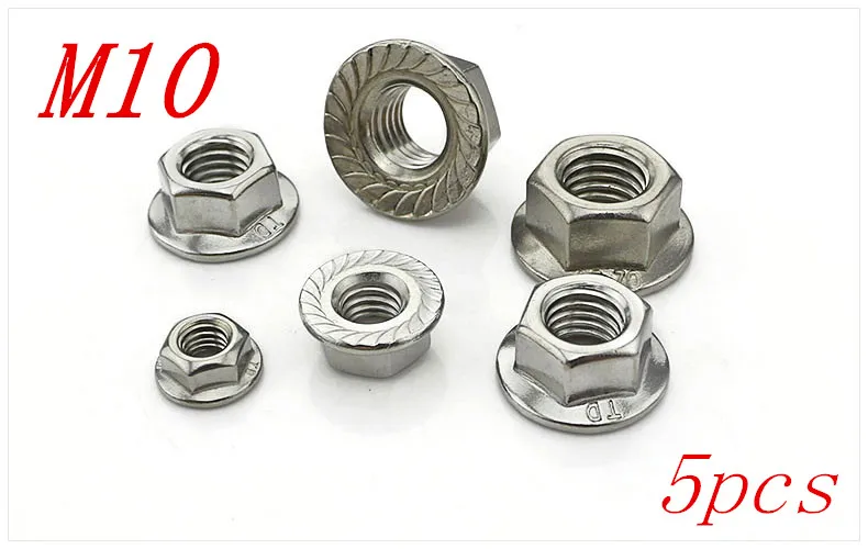 Metric M10 304 Stainless Steel Hex Head Flange Nuts 5pcs/Lot Free