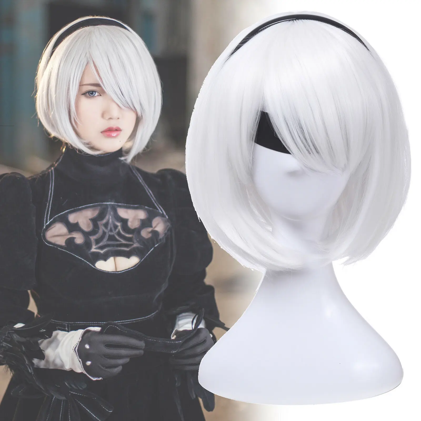 NieR Automata 2B YoRHa No. 2 белый короткий прямой парик для косплея женские волосы боб