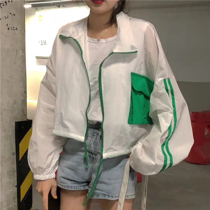 

2019 New Thin Sunscreen Jacket Women Korean Short Casual Loose Clothing Ladies Spring Summer Harajuku Pocket Long Sleeve Coat