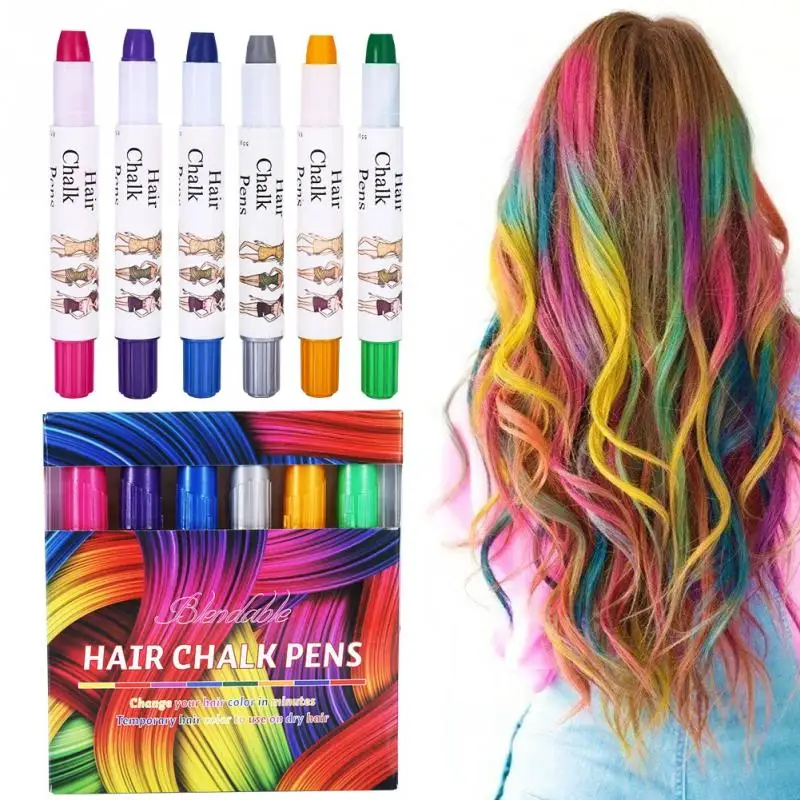 6 Colors Hair Chalk 6 pieces/set Portable Temporary Hair Crayon Set