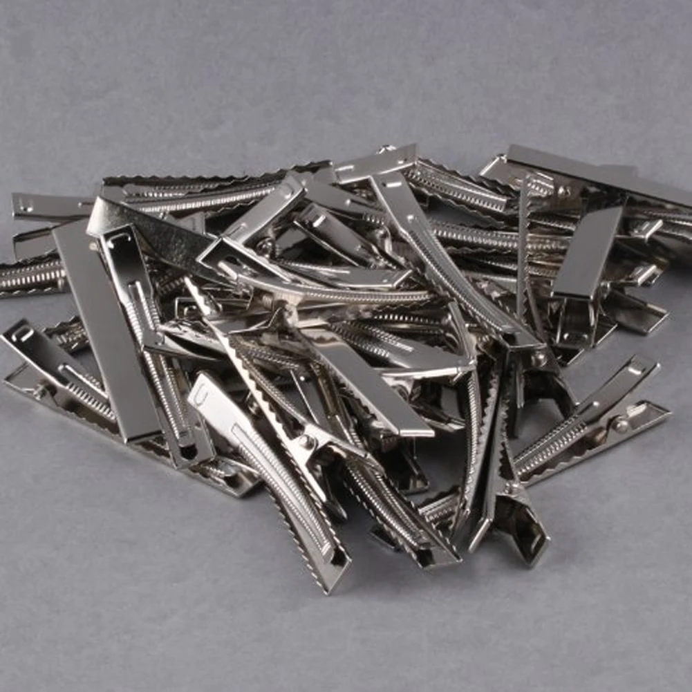 Высокое качество 50 шт. серебряный плоский металлический одинарный зубец Заколки-Аллигаторы для волос заколка для бантов DIY аксессуары заколки аксессуары