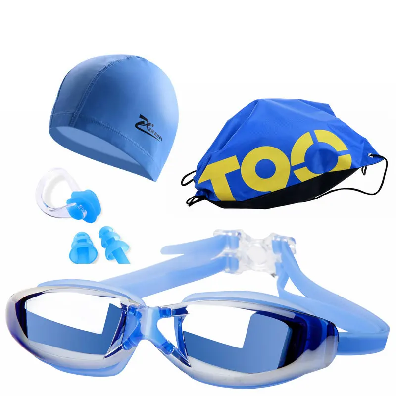 Flat Blue Set Набор 4 шт. унисекс мужские профессиональные очки для плавания для близорукости очки для плавания из полиуретана для женщин водонепроницаемые противотуманные очки для плавания с защитой от ультрафиолета - Цвет: Flat Blue Set