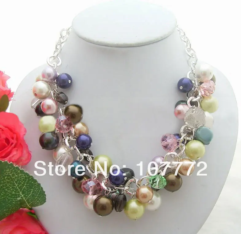 

Shell Pearl&Smoky Crystal Necklace