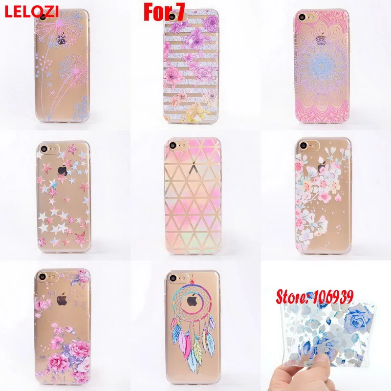 LELOZI Soft Transparent TPU Clear Silicone Fundas Coque Case Cover For iPhone 7 New Pretty Art Star Abstract Purple Beautiful | Мобильные