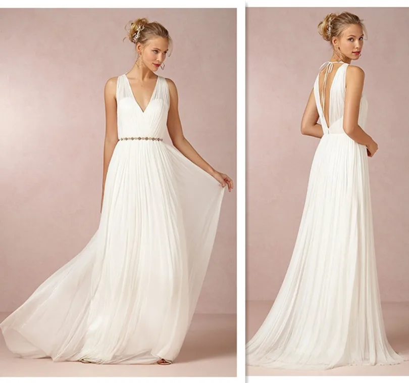 Concise V Neck Chiffon New Style Beach Wedding Dresses Ruched Vestidos De Noiva Garden Gowns Simple Dress | Свадьбы и торжества