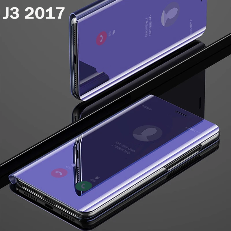 Флип чехол для смартфона с зеркальным покрытием Samsung galaxy j3 2017 j330 жесткие кожаные