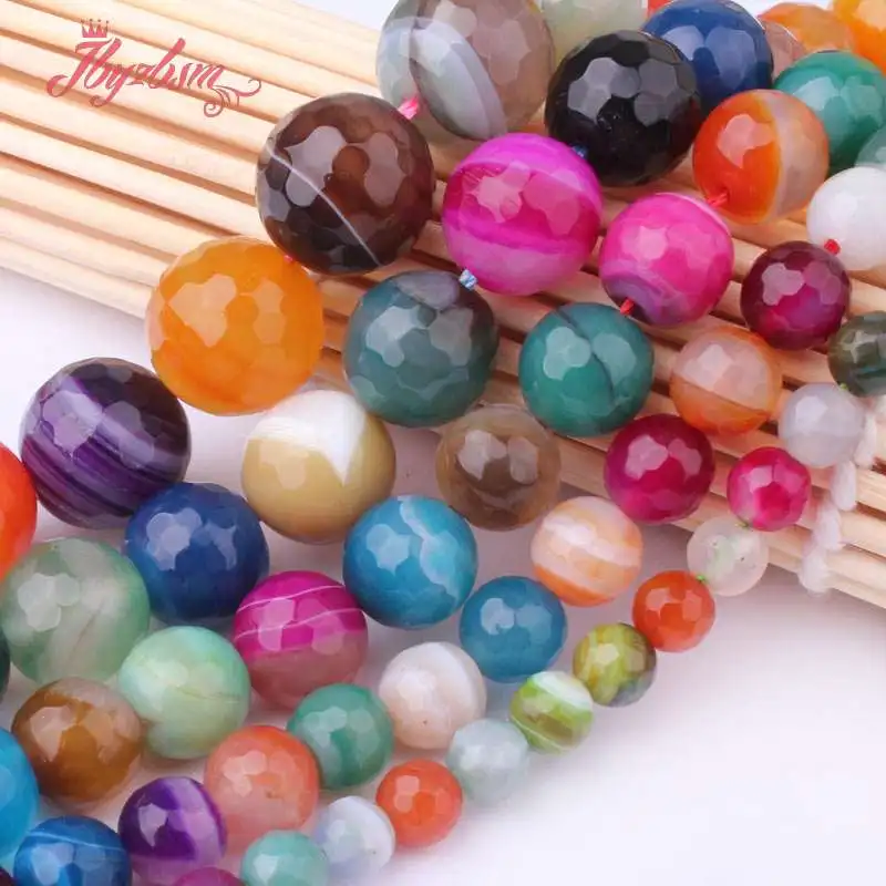 

6,8,10,12mm Round Bead Faceted Multicolor Agates Natural Stone Beads For DIY Necklace Bracelet Jewelry Making 15" Free Shipping