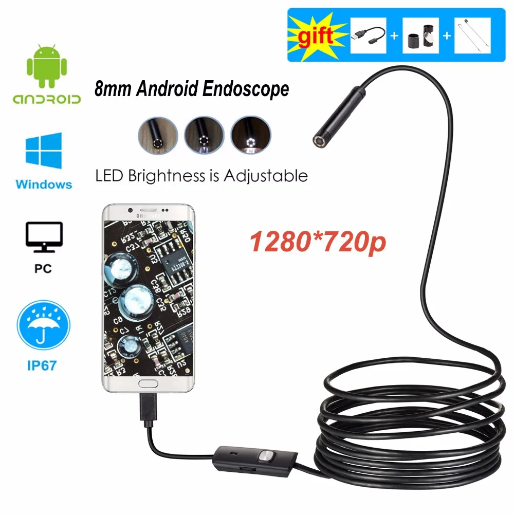 720 P Android эндоскоп камера 1 м 2 5 гибкий мини осмотр бороскоп MicroUSB кабель