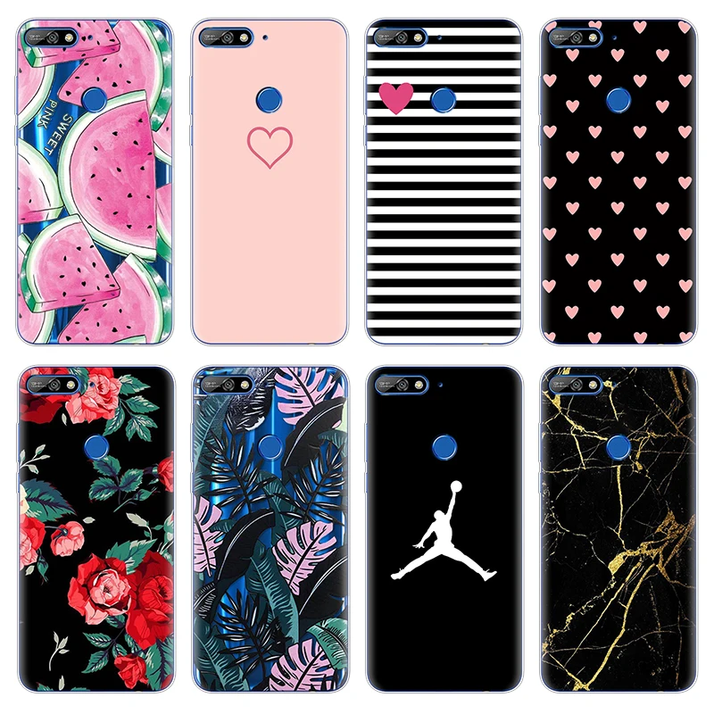 

Ultra Thin Flower TPU for Huawei Y7 2018 Case Rubber Silicone Transparent Back for Huawei Y7 Prime 2018 Case Print Coque Cover