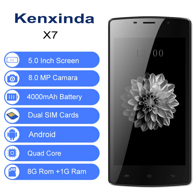 Kenxinda X7 4G смартфон 5 incha Andriod7.0 4 ядра 1 ГБ Оперативная память + 8 GB Встроенная Мп