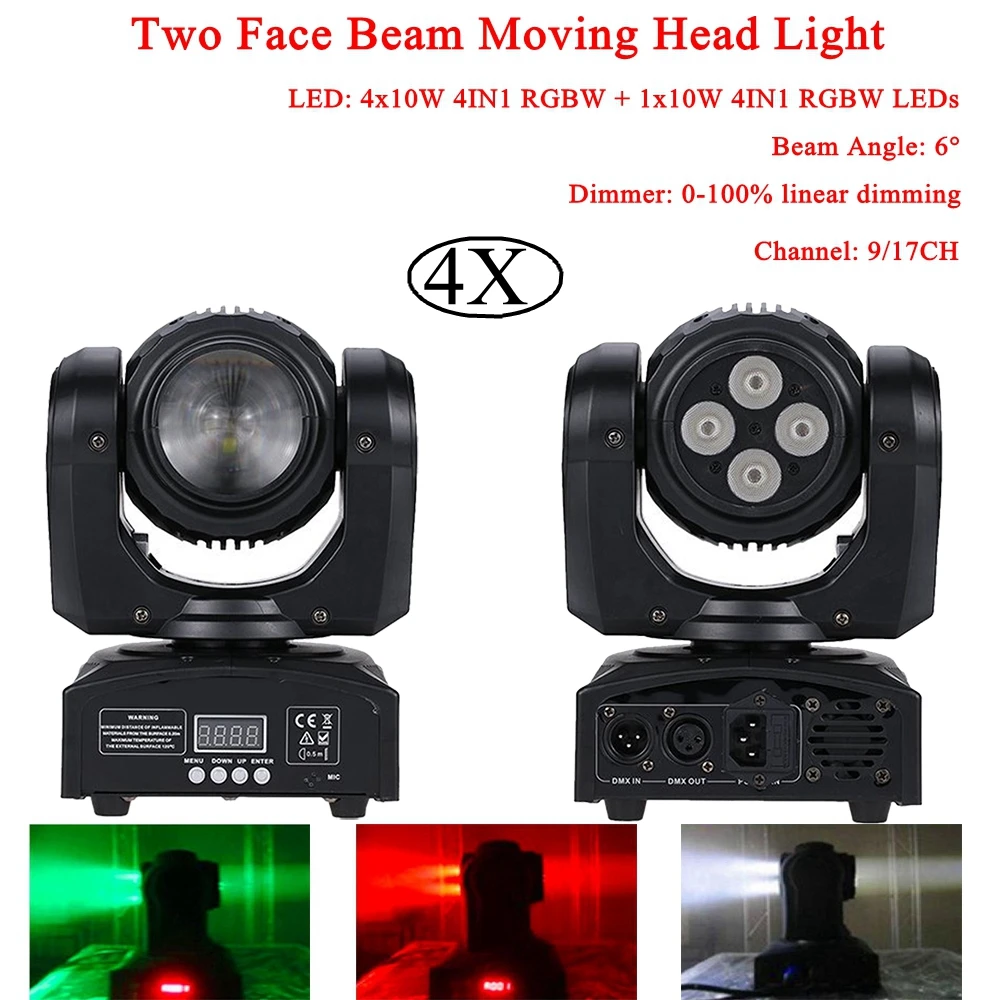 

4Pcs/Lot 4x10W 4IN1 RGBW + 10W 4IN1 RGBW LEDs Two Face Beam Moving Head Light For Stage Theater Disco DJ Nightclub Party Lights