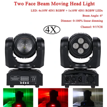 4Pcs/Lot 4x10W 4IN1 RGBW + 10W 4IN1 RGBW LEDs Two Face Beam Moving Head Light For Stage Theater Disco DJ Nightclub Party Lights 2pcs lot 4 in 1 led bar 7 10w moving head light rgbw 7 leds disco wash nightclub rainbow effect projector for wedding show