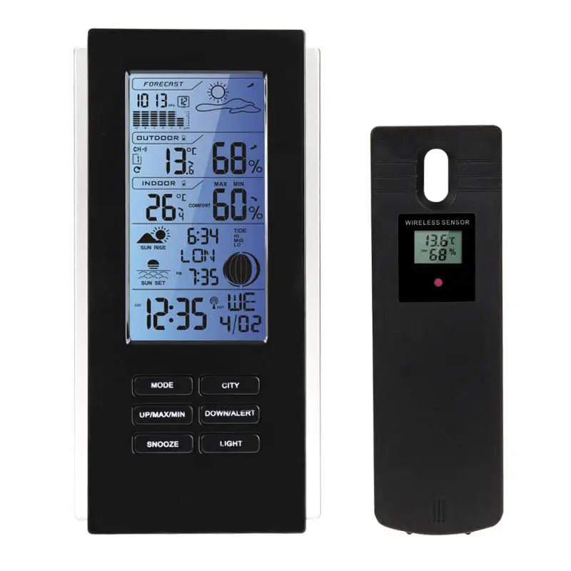 

Blue LED Backlight Wireless Weather Station&Sensor Temperature Humidity Barometer RCC with Indoor Outdoor Thermometer Hygrometer