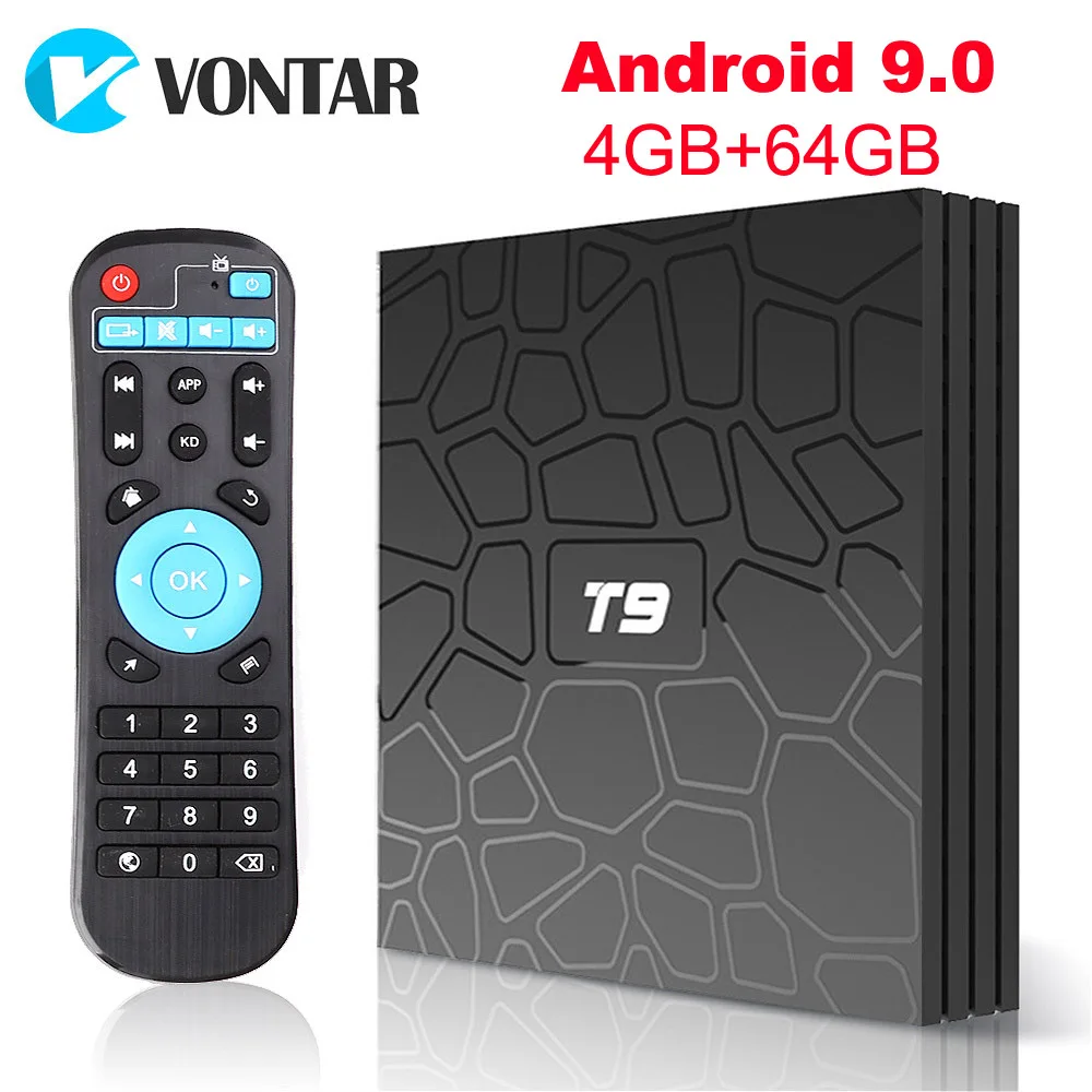 Android 8 1 VONTAR T9 ТВ коробка 4 Гб 64 RK3328 ядра USB3.0 H.265 HEVC 1080 p Wi Fi 5 ГГц BT4.0 Youtube Декодер