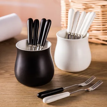 

Creative Dinnerware Ceramic Fruit Forks with Pot Kitchen Accessories for Dessert Fruit Fork