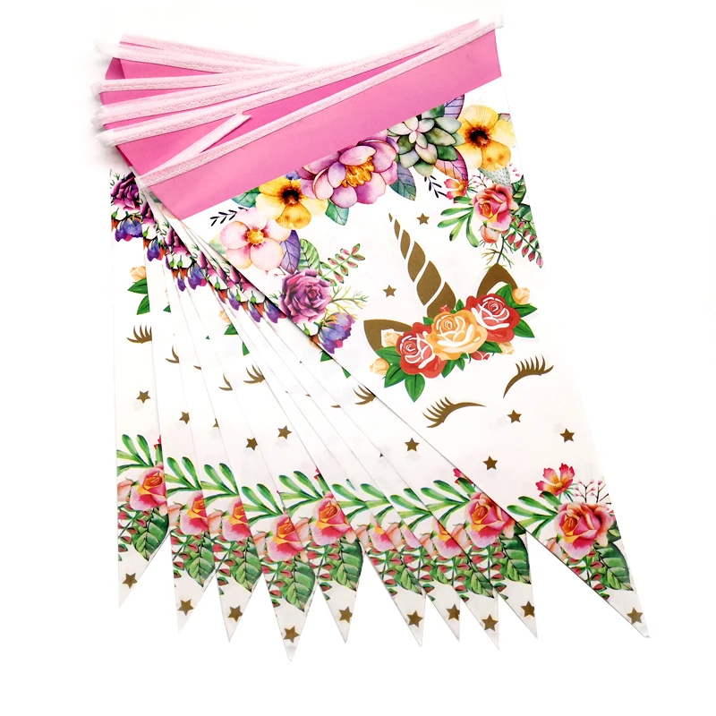 

1Set/Pack Baby Shower Decoration Happy Birthday Party Hanging Banner Paper Flags Kids Boys Favors Pennant Unicorn Design Bunting