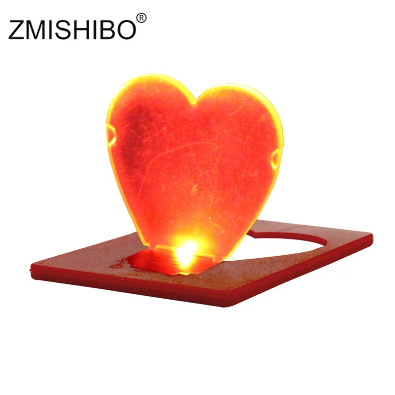 

ZMISHIBO 10PCS 1W LED Portable Card Lamps Red Heart Shape Same Size As Credit Card In Wallet For Romantic Decoration Lights