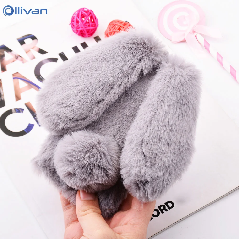 Cute Cartoon Fluffy Rabbit Plush Fur Silicone font b Phone b font Cases For XiaoMi RedMi