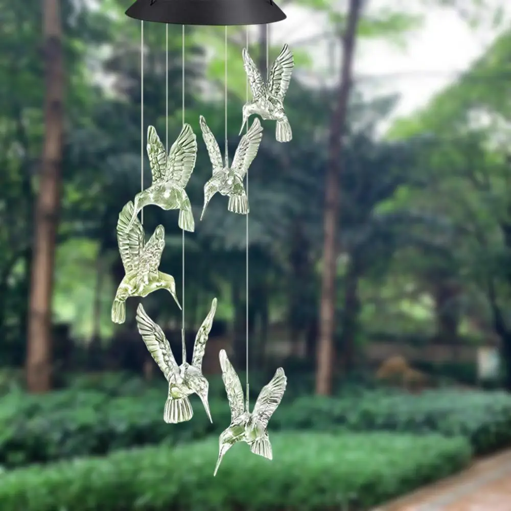 Swim Pool Solar LED Wind Chime Transparent Hummingbird Wind Waterproof for Garden Party Decor Patio Yard Lawn Dropship#0712