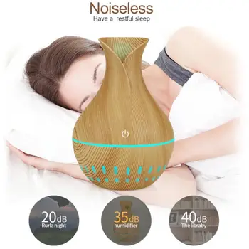 

130mL Wood Grain Ultrasonic Humidifier USB Aroma Essential Oil Diffuser Cool Mist Air Purifier with 7 Color Night Light for Home