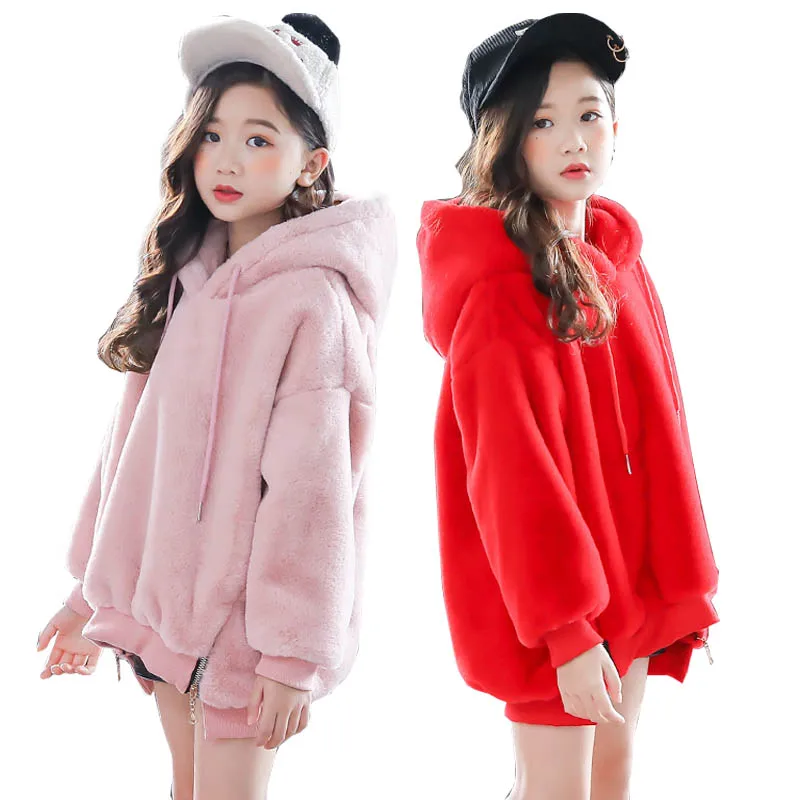 

Teenage Kids Fleece Sweatshirt Autumn Winter Thick Fur Hoodie Casual Sweatshirt for Girls Tops Kids Outfits 8 Y Children Clothes