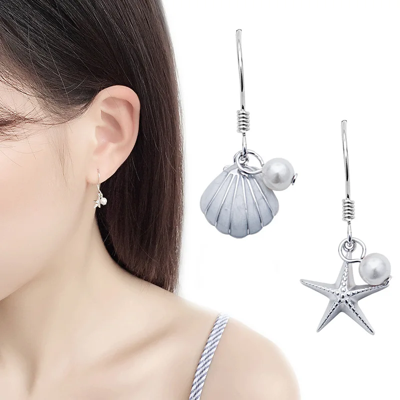 

Summer Fashion Elegant Simple Pearl Shell Starfish Dangle Earrings for Women Jewelry Gifts