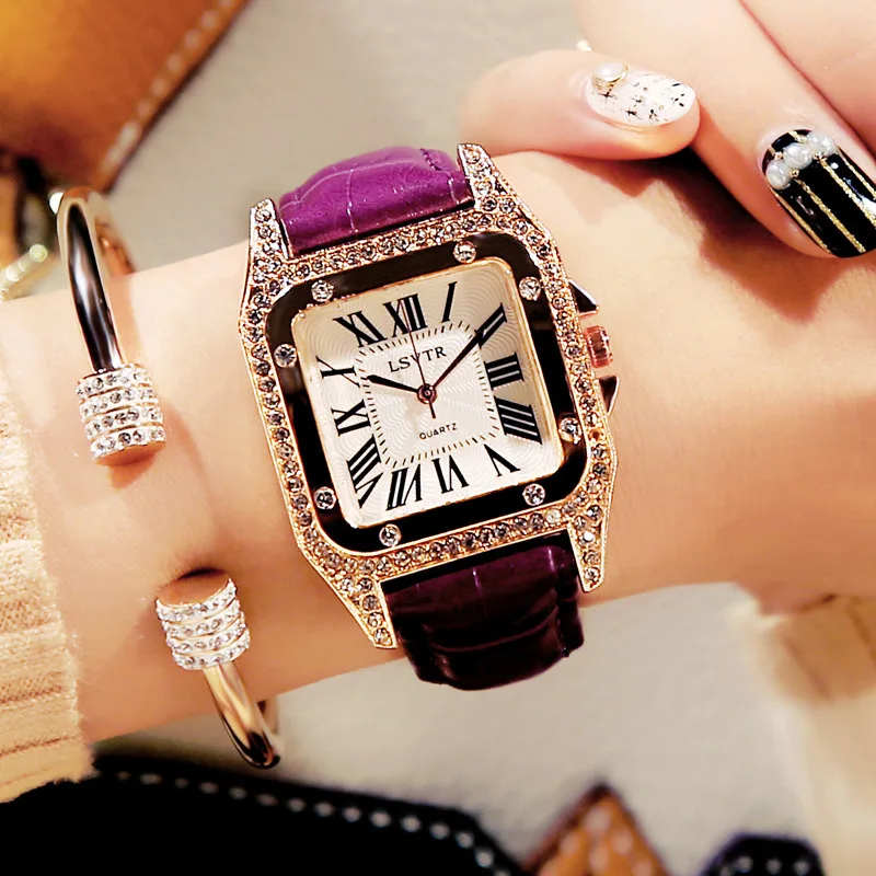 Женские наручные часы с квадратным бриллиантом, женские часы, Кристальные кварцевые часы с кожаным ремешком, часы-браслет Zegarek Damski Reloj Mujer