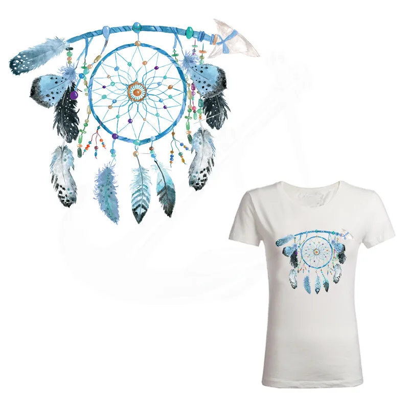 

Beautiful blue Dreamcatcher iron on patches 25*21cm Diy T-shirt hoodie A-level Thermal transfer patches for clothing