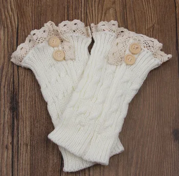 Fashion Double Button Cable Knitted Boot Cuff Short Leg Warmer Womens Boot Socks Knitted Lace Trim Fashion Boots Accessories frye womens diana stud short boot