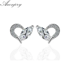 Anenjery – boucles d'oreilles en forme de cœur pour femmes, couleur argent, mosaïque en Zircon CZ
