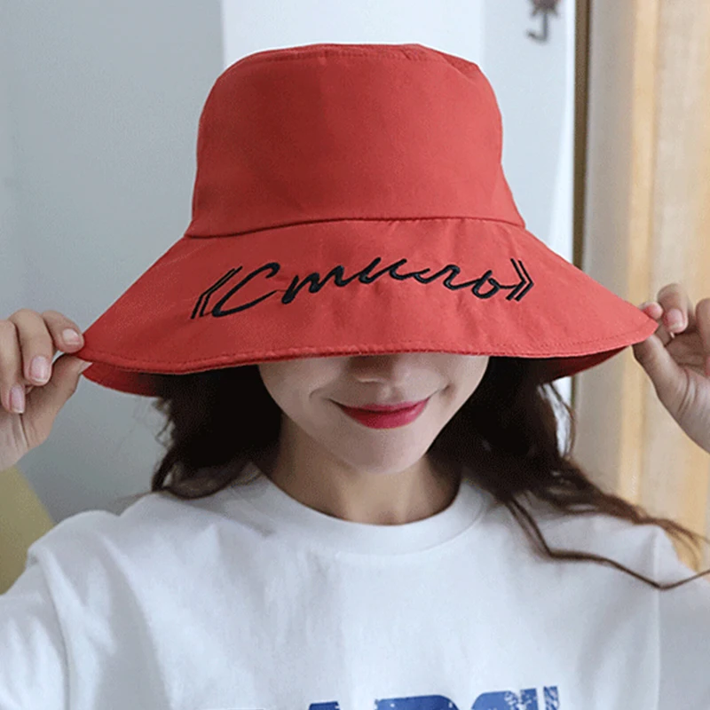 

Korean Style Letters Peach Velvet Large Brim Sunscreen Outdoor Hat Fisherman Women Hat