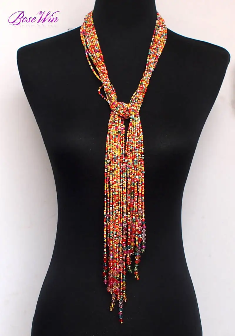 MANILAI, 12 цветов, бохо стиль, ювелирное изделие, ручной работы, из бисера, длинное ожерелье для женщин, из смолы, из бисера, с кисточками, подвеска, ожерелье, массивное ожерелье s - Окраска металла: Multicolor
